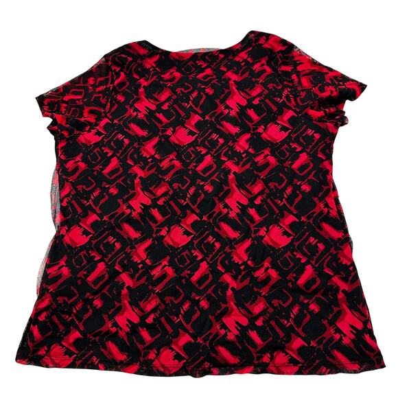 212 Collection Tiered Blouse Plus 1X Red Black Short Sleeve Y2K Vamp Whimsigoth - Picture 3 of 8